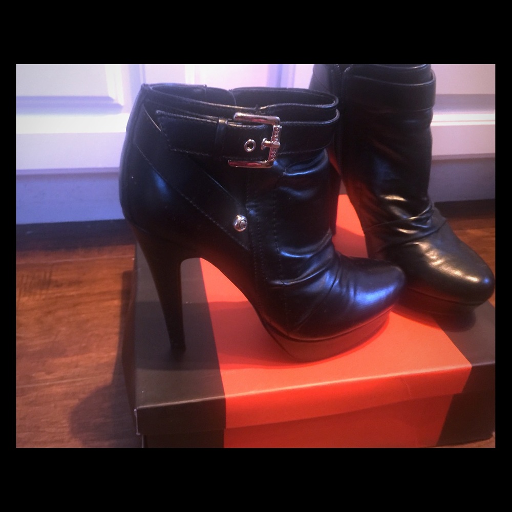 Black platform booties by guess.